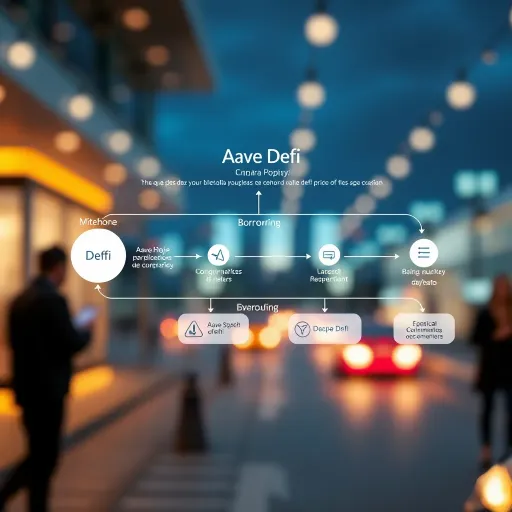 Diagram illustrating the Aave DeFi protocol with borrowing and lending flows