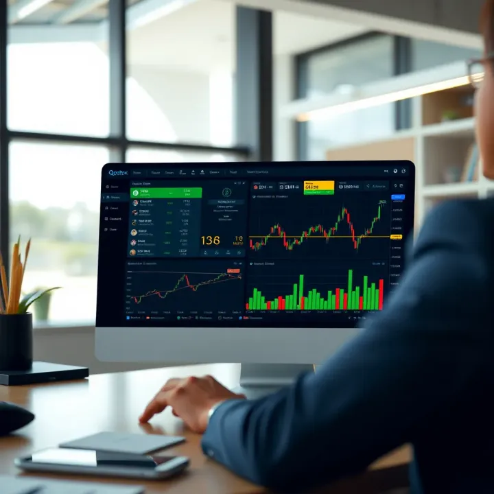 User interface showing Quotex platform features and trading options