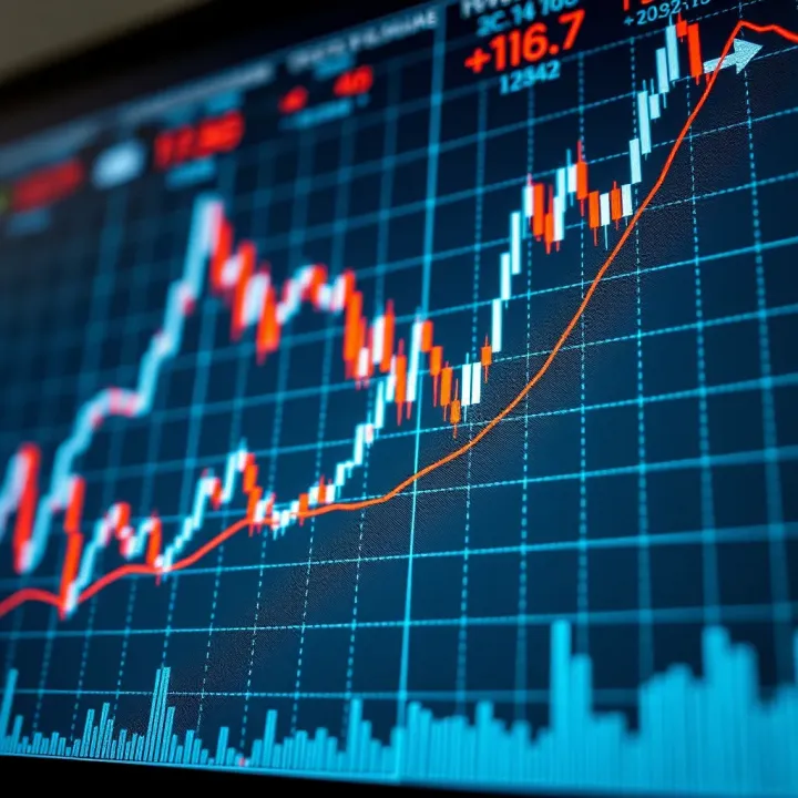 Graph depicting currency exchange rate fluctuations and market trends