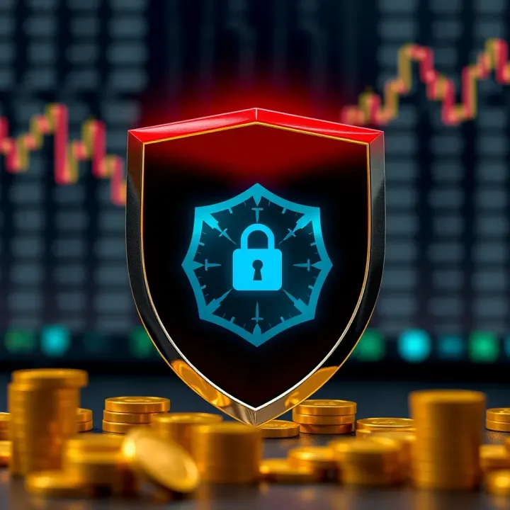 Regulatory Framework and Security Measures in Binary Options Illustration of regulatory shield protecting investment icons symbolizing security in binary options trading