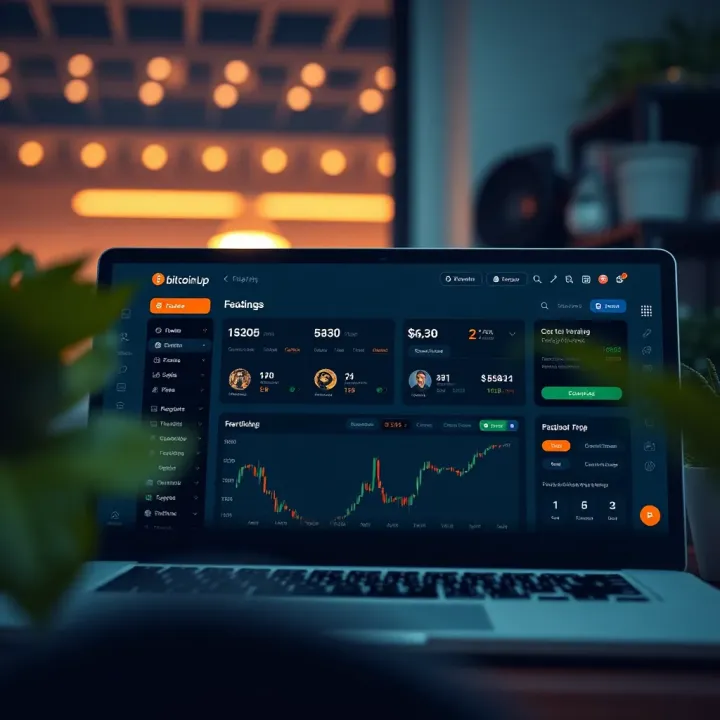 Interface of Bitcoin Up displaying key features and user dashboard for crypto trading