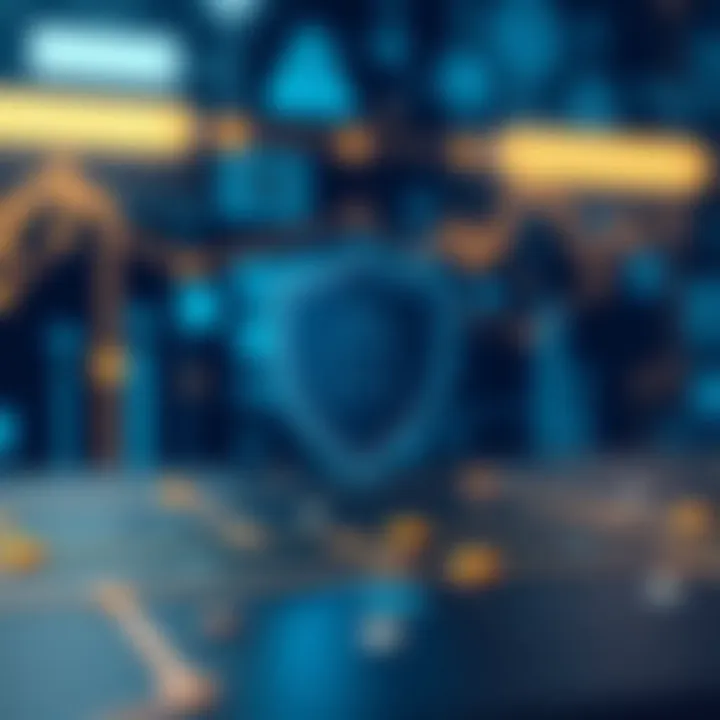 Security shield icon with digital network background representing secure trading