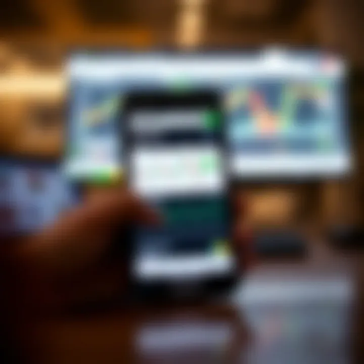 Mobile device displaying Quotex app interface with trading charts