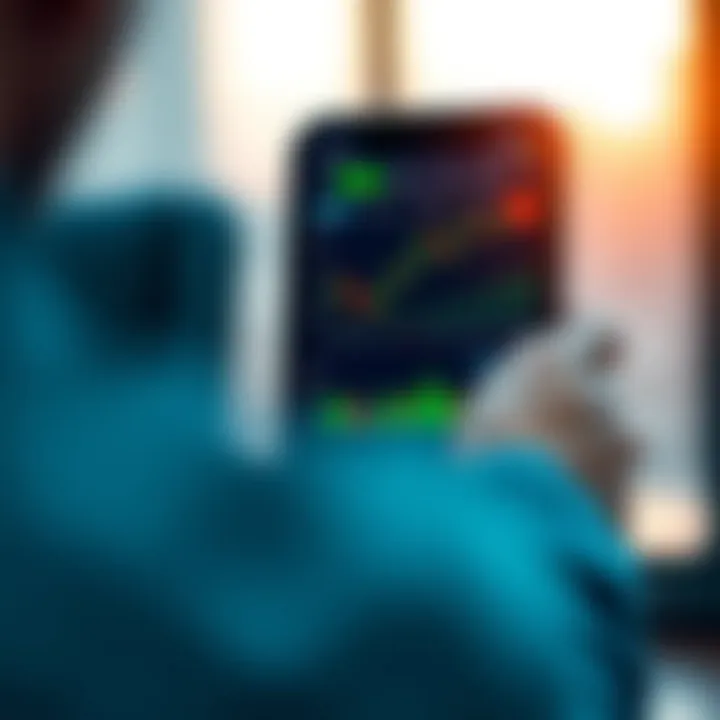 Mobile screen displaying copy trading platform with financial charts and investor statistics