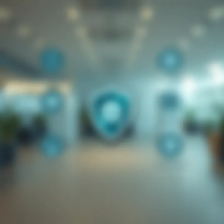 Graphic showing security shield and support icons symbolizing Cotex Corretora's commitment to client protection and assistance
