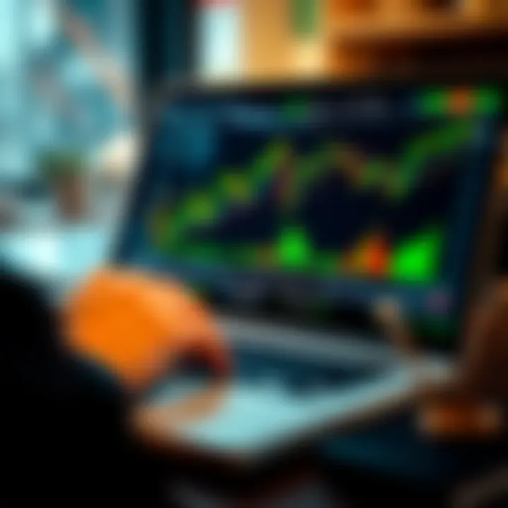 User interacting with a digital trading platform on a laptop screen