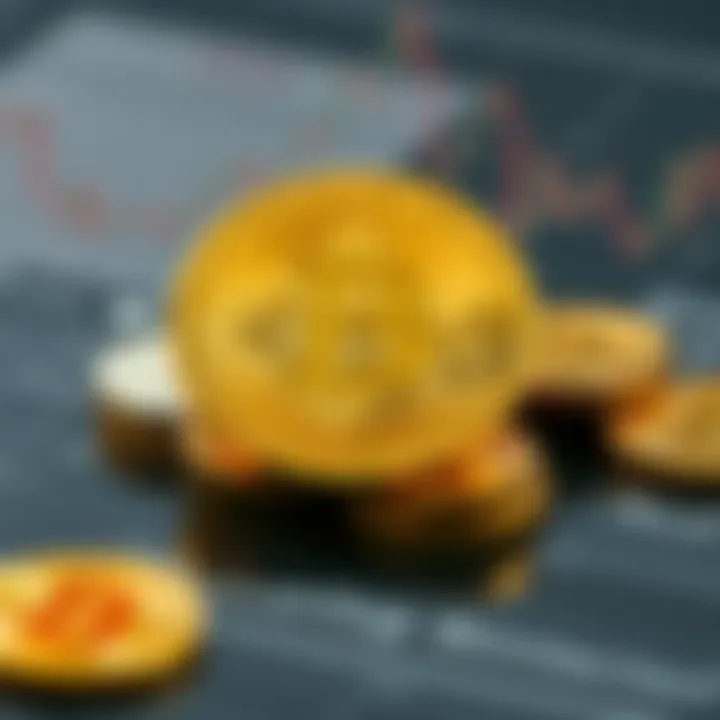 Illustration of the first Bitcoin transaction depicted with symbolic digital coins