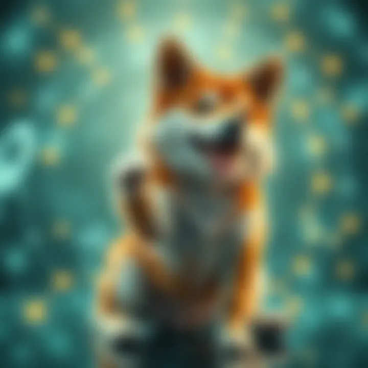Digital representation of a playful dog symbolizing Floki Inu cryptocurrency within a futuristic blockchain network