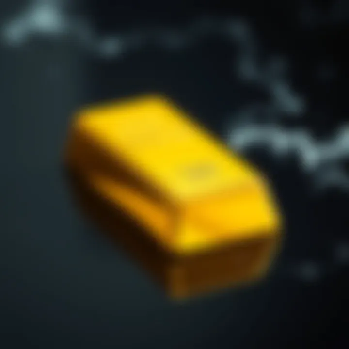 Gold bar resting on a reflective surface showcasing its polished finish and standard rectangular shape