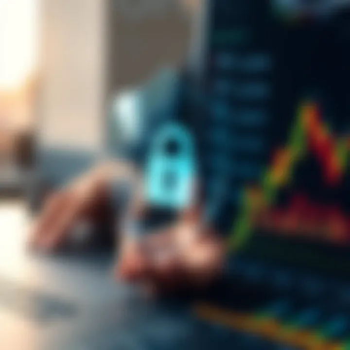 Concept of secure investment with a digital shield and financial charts