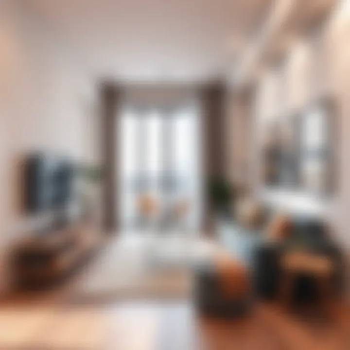 Compact apartment living room with multifunctional furniture and clever storage solutions