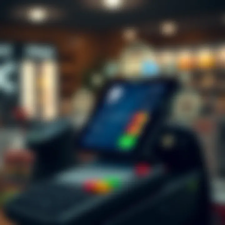 Point of sale terminal with a credit card and digital payment icons