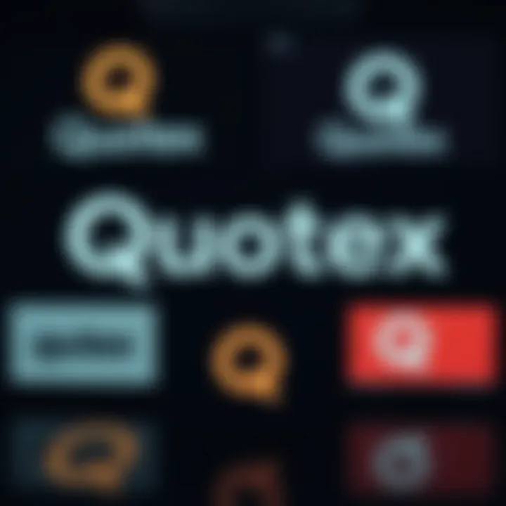 Quotex logo applied across various digital marketing platforms demonstrating brand consistency
