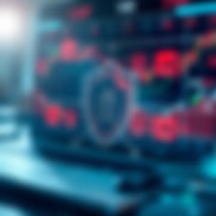 Illustration of a secure and stable online trading environment with protective shield and stable connection symbols