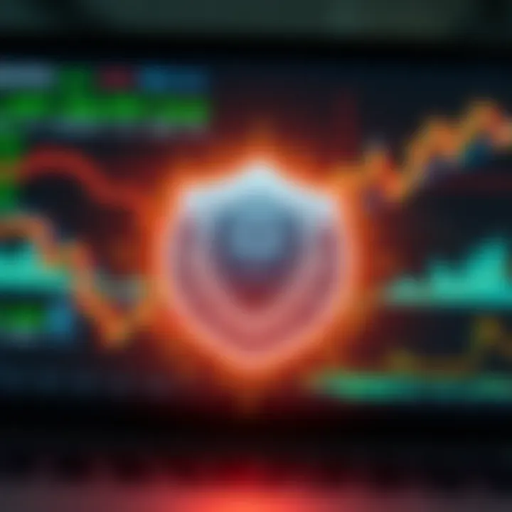 Graphic showing digital security shield protecting financial data on a trading platform