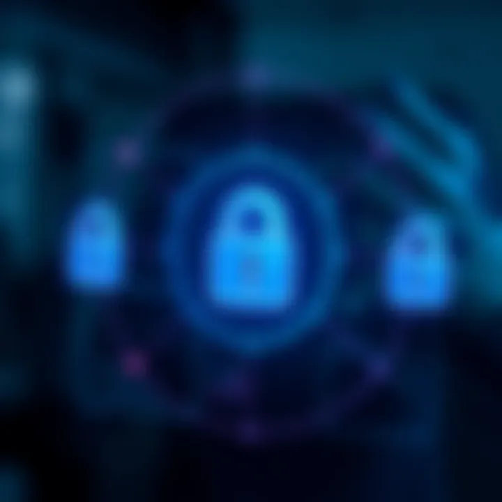 Illustration of secure login and encryption icons representing user data protection