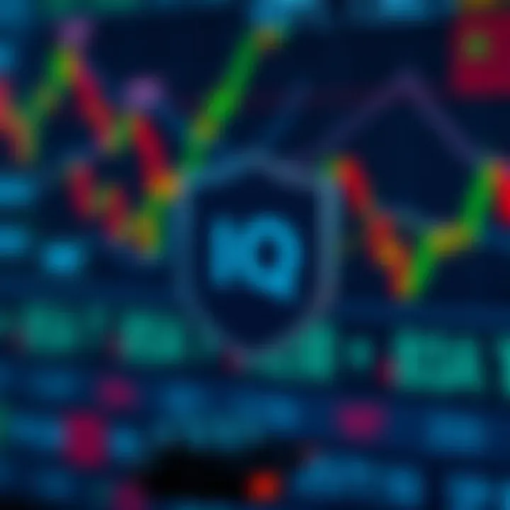 Illustration of secure online trading with financial charts and shield symbol