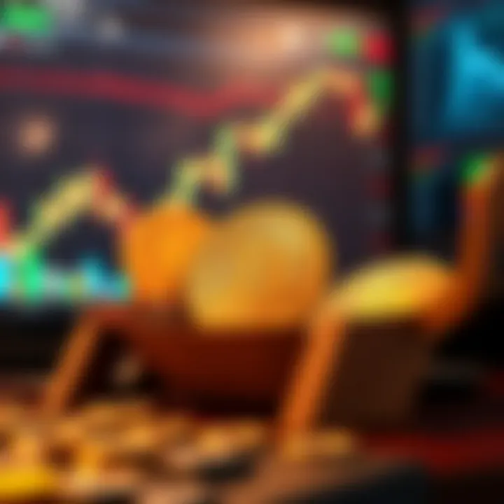 Conceptual representation of simulated trading with digital currency and financial charts