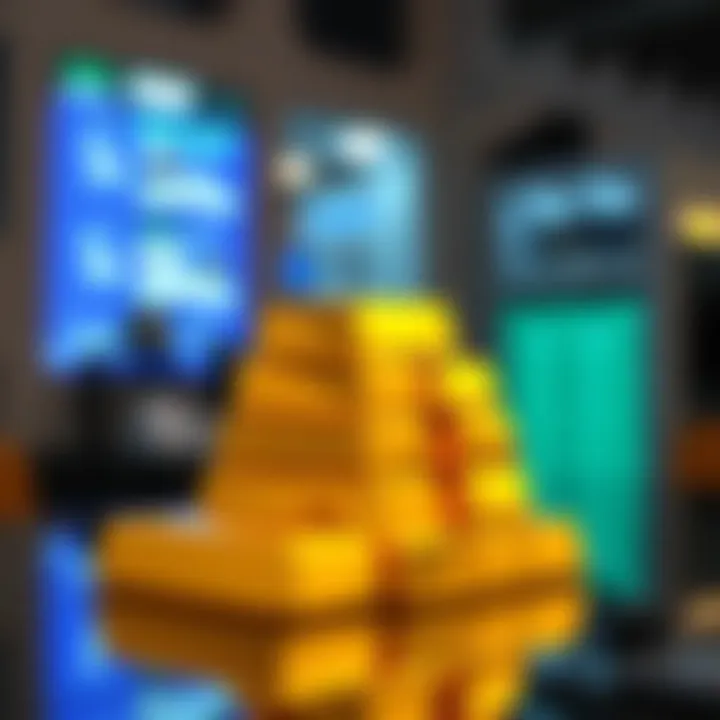 Gold bars of different standard weights stacked together on a reflective surface