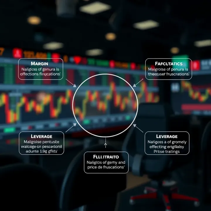 Diagram illustrating key variables affecting CFD calculation like margin, leverage, and price fluctuations