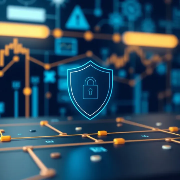 Ensuring Security in Trading Platform Selection Security shield icon with digital network background representing secure trading