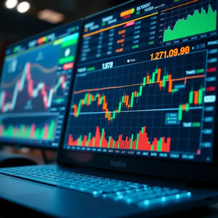 Illustration showing a digital trading platform interface with charts and financial data