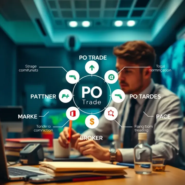Diagram illustrating the role and functions of a PO Trade broker in the financial market