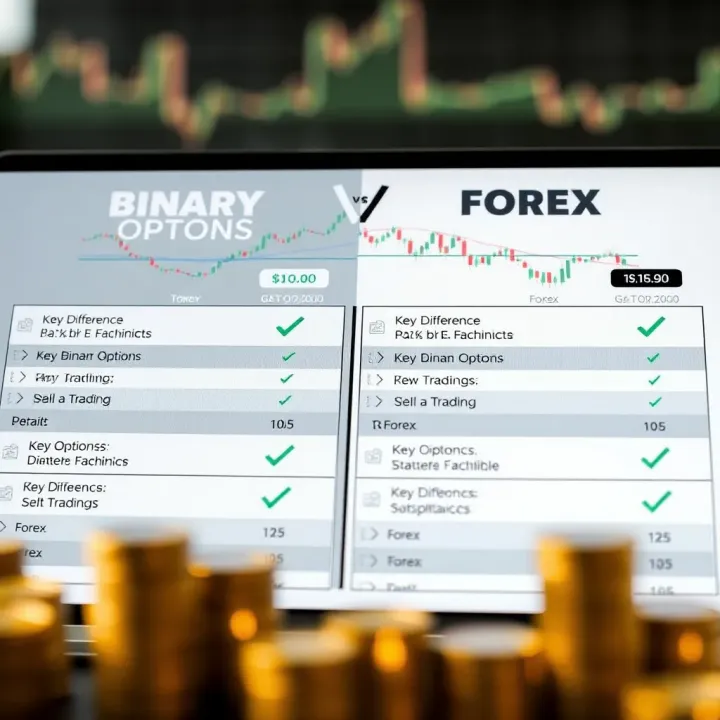 Side by side comparison chart showing key differences between binary options and Forex trading
