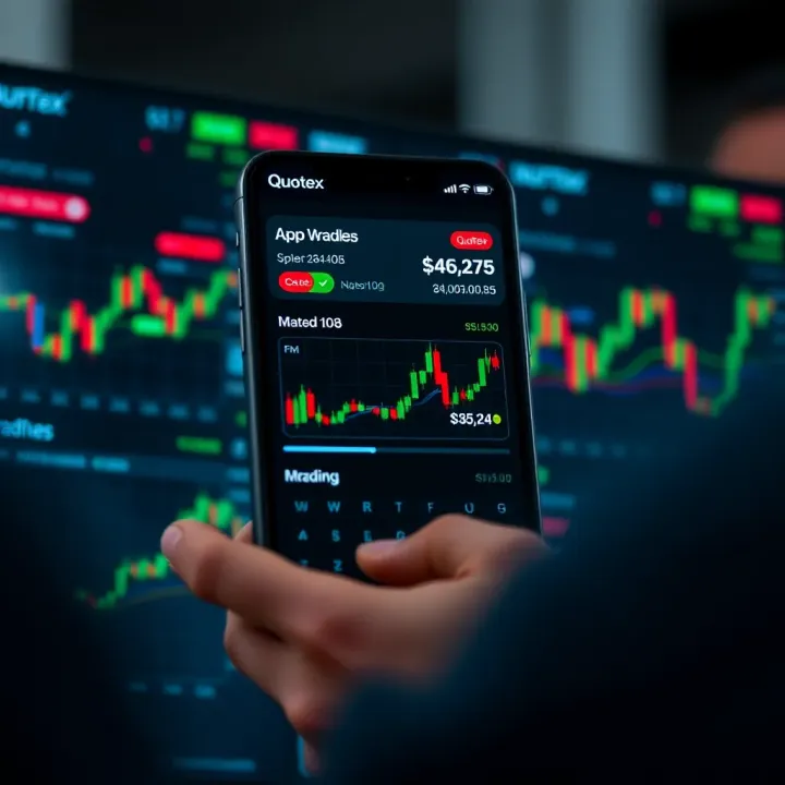 User interface of Quotex app showing trading options and market charts