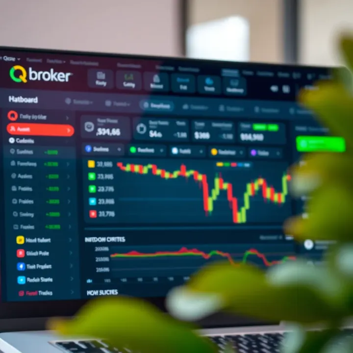 Dashboard view of IQ Broker platform showing various asset options and trading interface