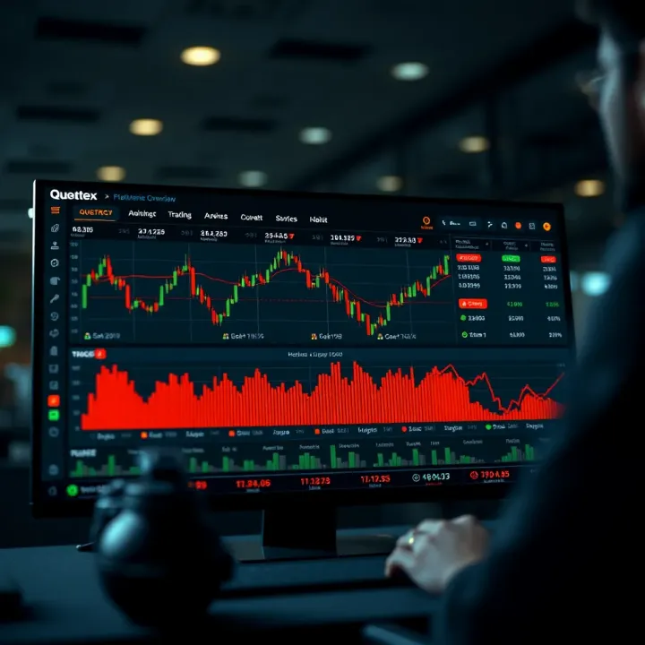 Interface showcasing the main dashboard of a financial trading platform with charts and market indicators