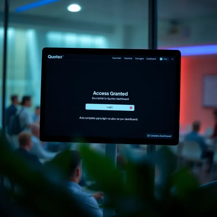 Notification screen displaying successful login and access to Quotex dashboard
