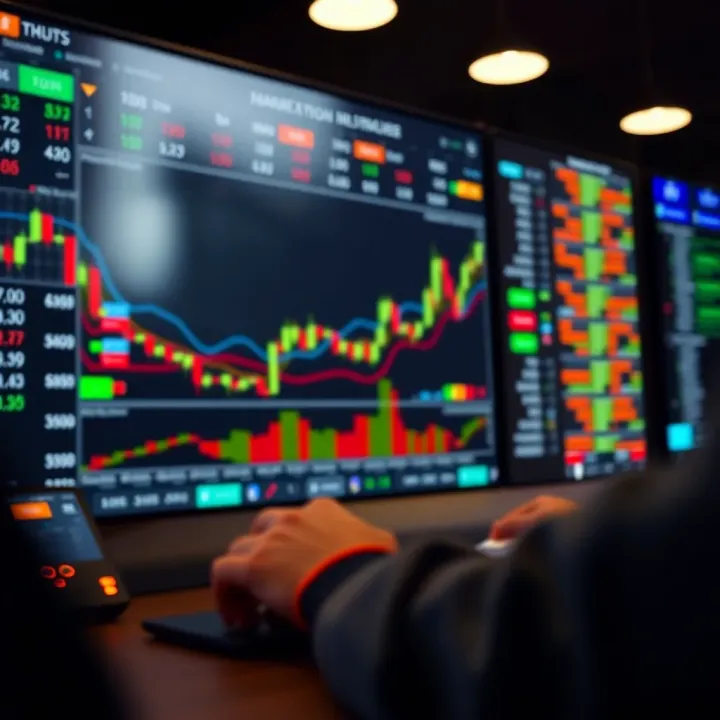 User interface of a trading platform showing charts, graphs, and market data