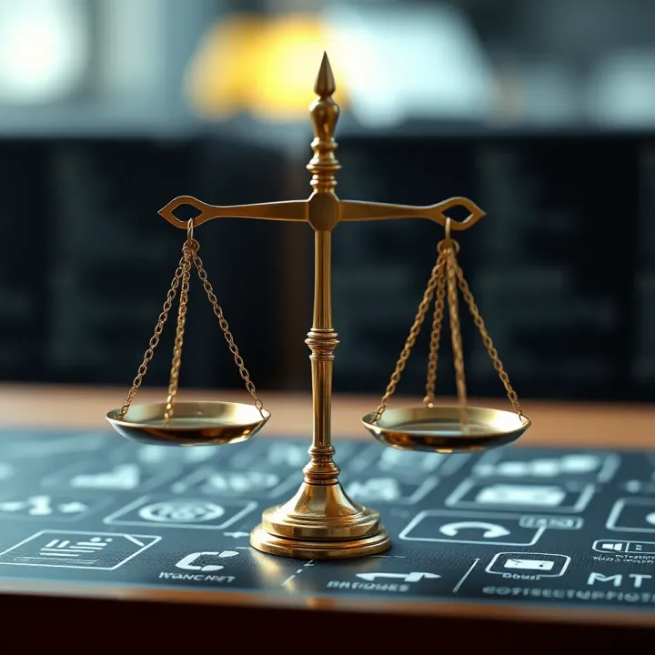 Graphic showing consumer rights scales balanced alongside digital communication icons