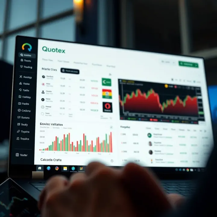 User interface of Quotex demo account showing trading options and market charts