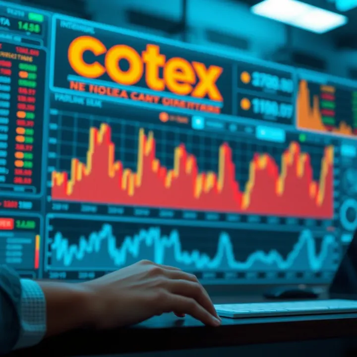 Illustration of financial charts and digital technology representing Cotex Corretora's advanced investment services