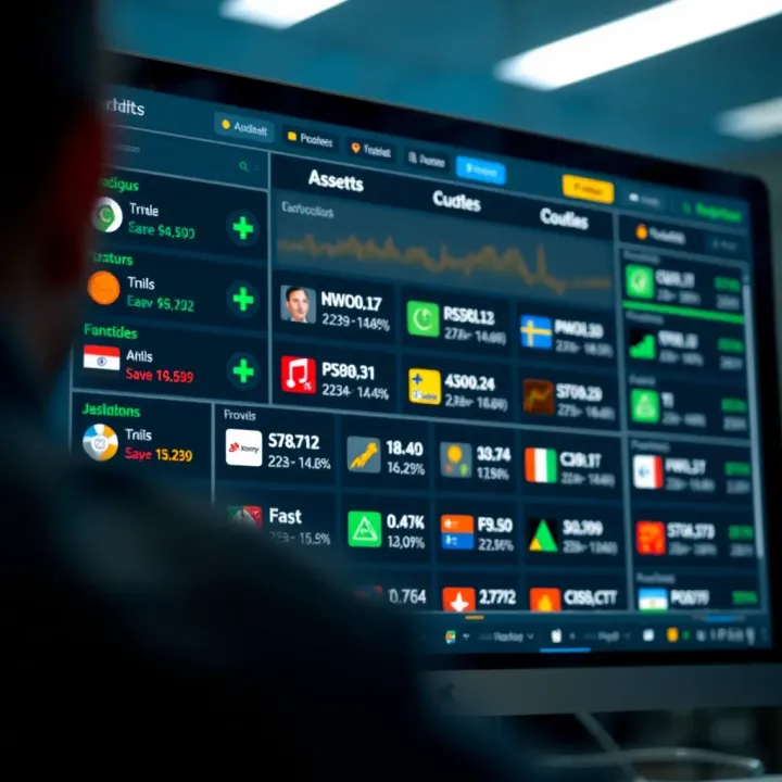 Graphical interface displaying various trading assets on a digital platform