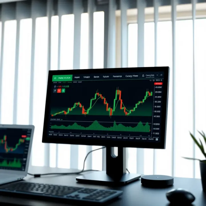 Graph showing financial market trends on a computer screen with trading data