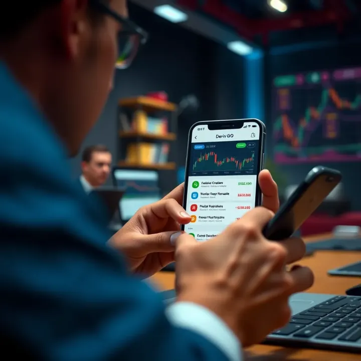 User engaging with various trading features and strategies on the Deriv GO mobile app