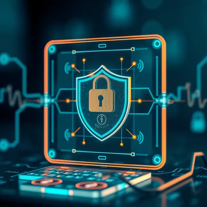 Conceptual graphic depicting digital security with a shield and padlock symbolizing protection in e-commerce