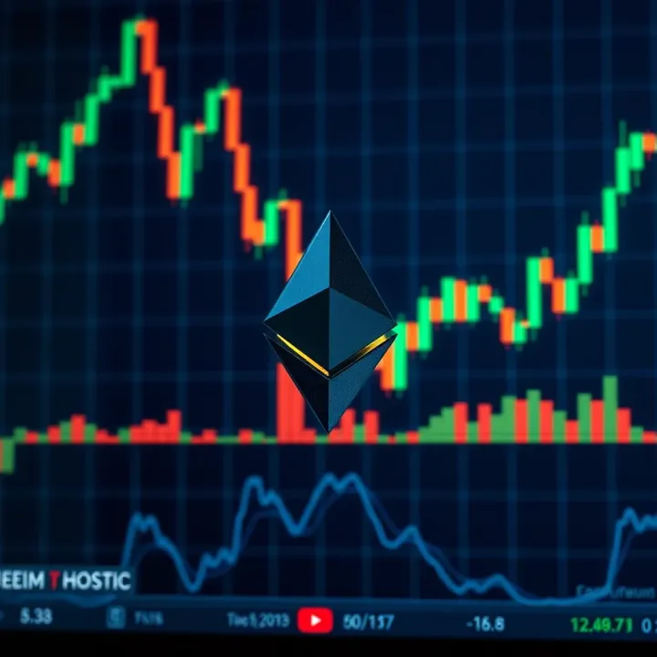 Graph showing Ethereum price fluctuations and trend lines on a digital financial chart