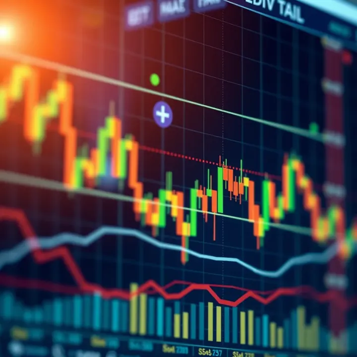 Illustration of financial market with charts and symbols representing derivative instruments and economic applications