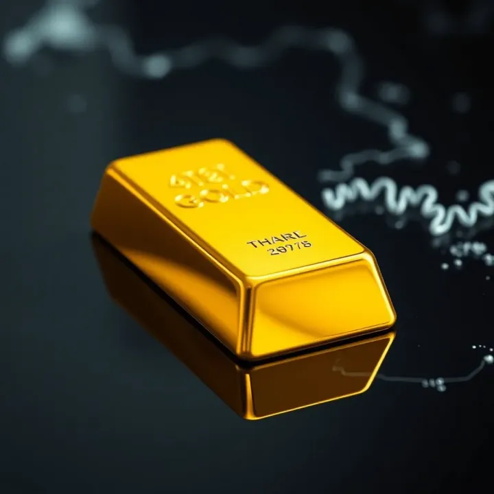 Gold bar resting on a reflective surface showcasing its polished finish and standard rectangular shape