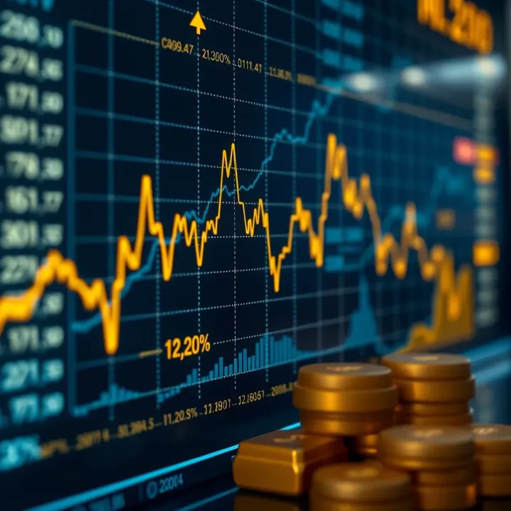 Graph showing fluctuating gold prices influenced by economic indicators