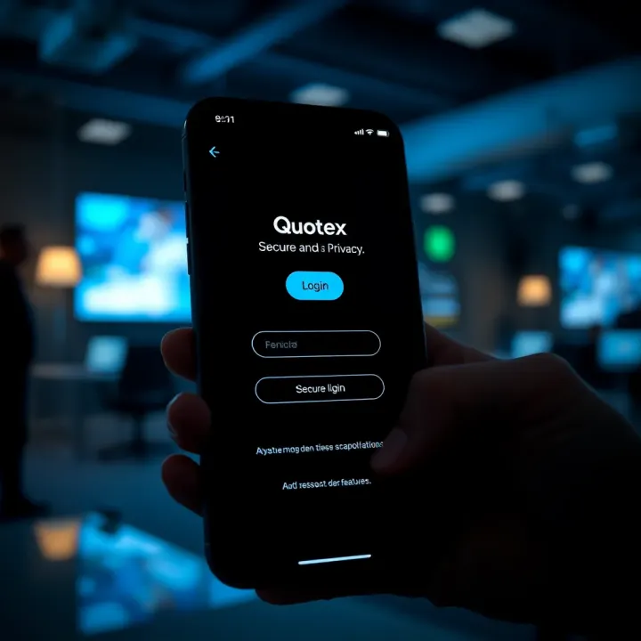 Secure login screen of Quotex app highlighting privacy and safety features
