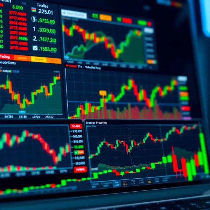 Illustration depicting a variety of Forex trading platforms with graphs and charts showing currency exchange trends