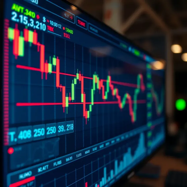 Graph showing options trading strategies and market trends on a digital screen