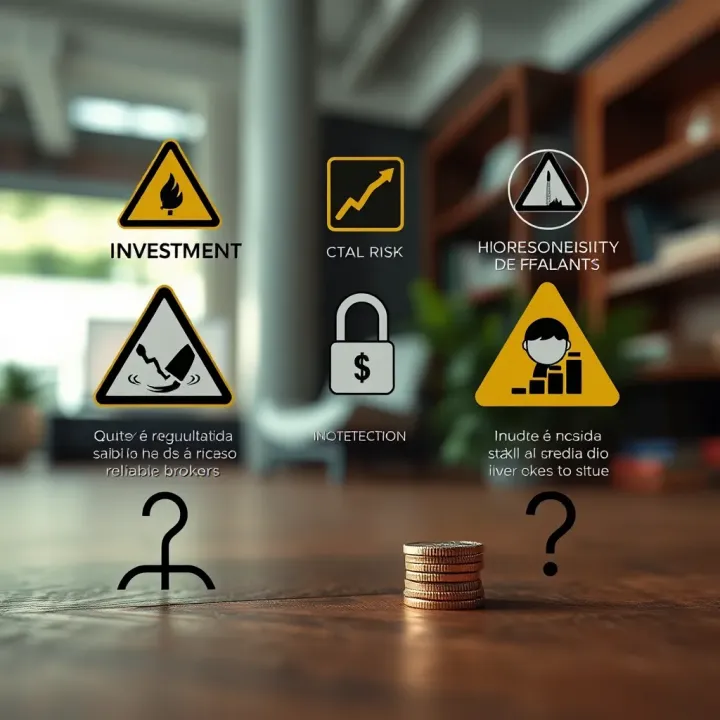 Graphic depicting financial risks and investor protection with symbols of caution and investment guidelines