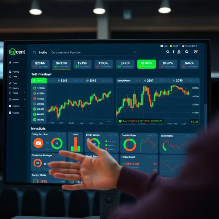 Overview of IQ Cent Investment Platform Interface Dashboard of IQ Cent platform showing various investment options and trading tools