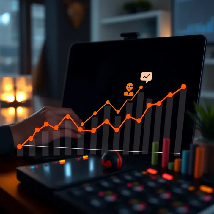 Graph showing growth in affiliate earnings with digital marketing icons